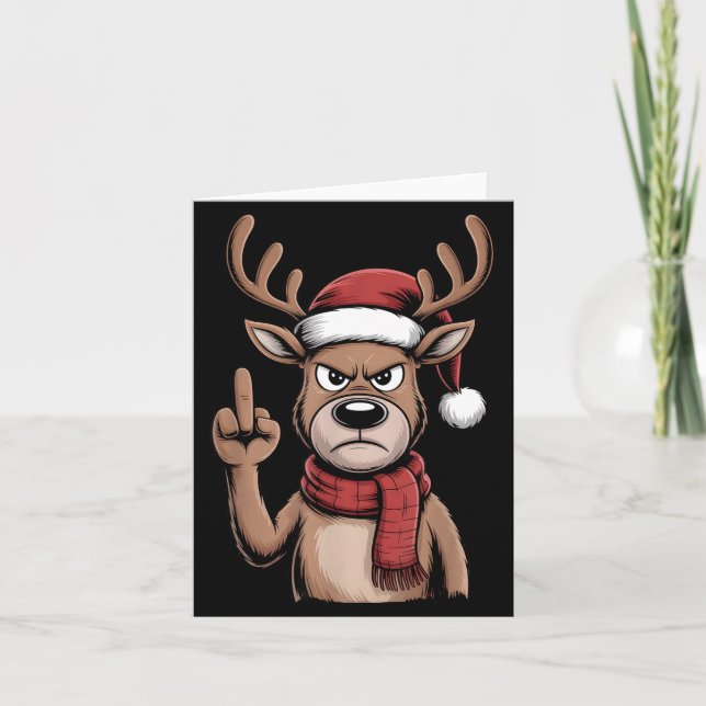 Christmas Reindeer Middle Finger Sarcastic Xmas Fu Karte (Vorderseite)