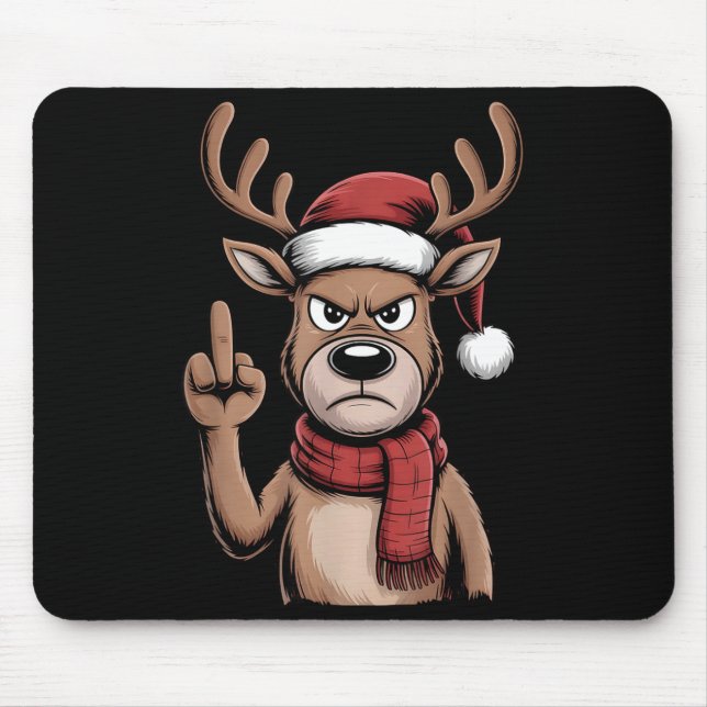 Christmas Reindeer Middle Finger Sarcastic Xmas Fu Mousepad (Vorne)