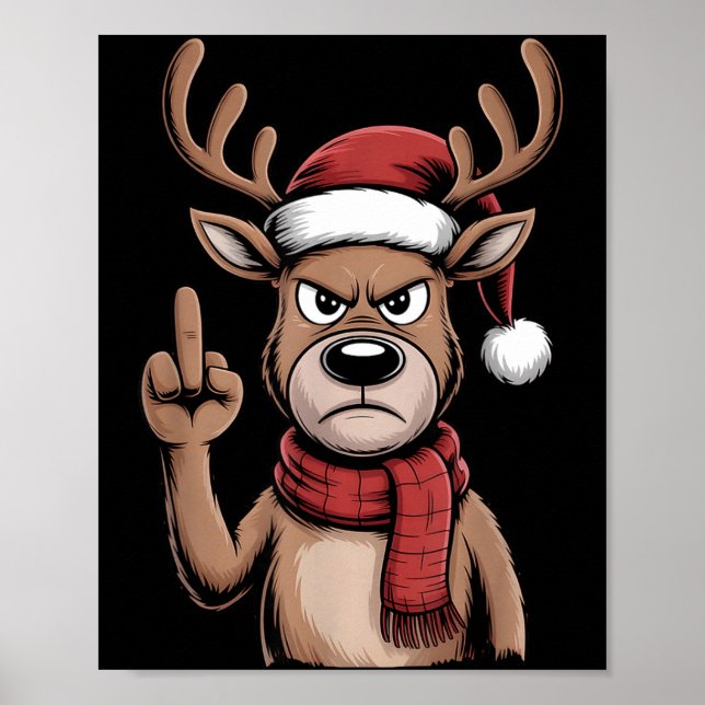 Christmas Reindeer Middle Finger Sarcastic Xmas Fu Poster (Vorne)