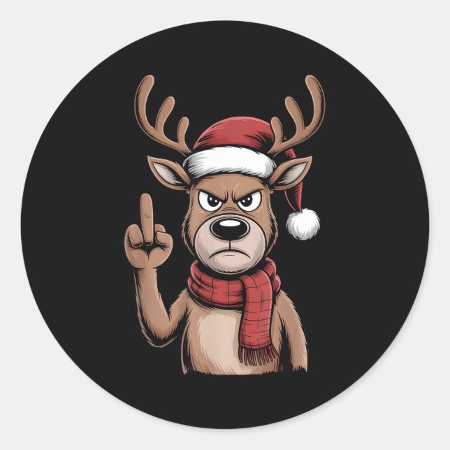 Christmas Reindeer Middle Finger Sarcastic Xmas Fu Runder Aufkleber (Vorderseite)