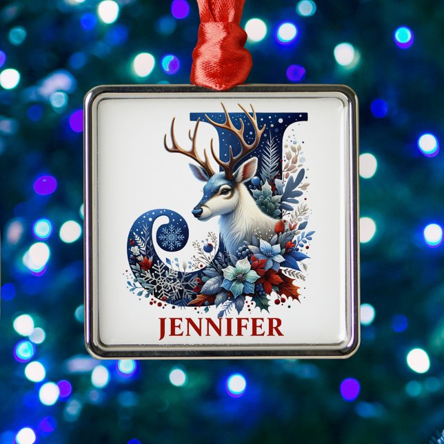 Christmas Reindeer Monogram Letter J Individuelle  Ornament Aus Metall (Von Creator hochgeladen)