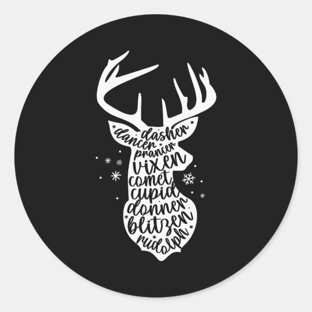 Christmas Reindeer Names Cute Holiday Rudolph Wome Runder Aufkleber (Vorderseite)