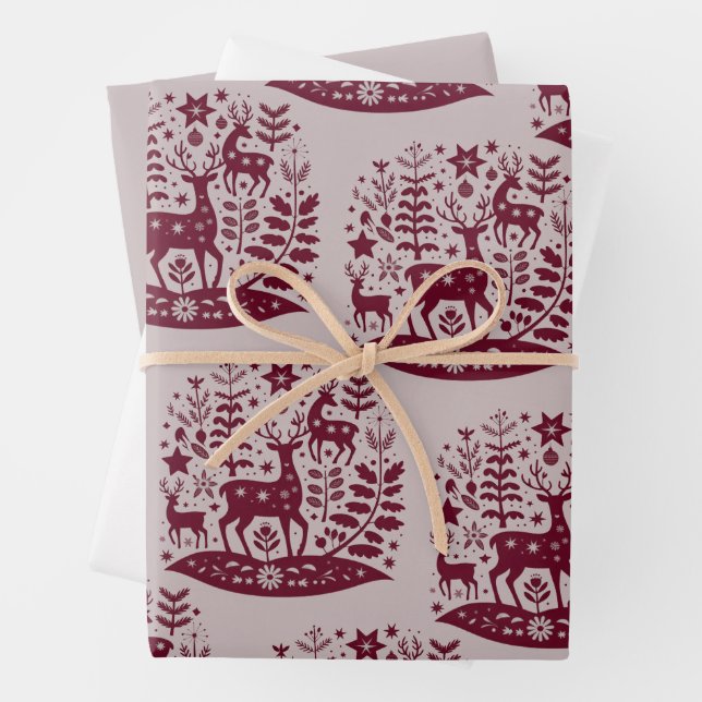 Christmas Reindeer Nordic Folk Art Scandinavian Geschenkpapier Set (Beispiel)