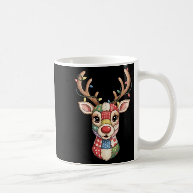 Christmas Reindeer Patchwork Men Women Kids Cute R Kaffeetasse (Rechts)
