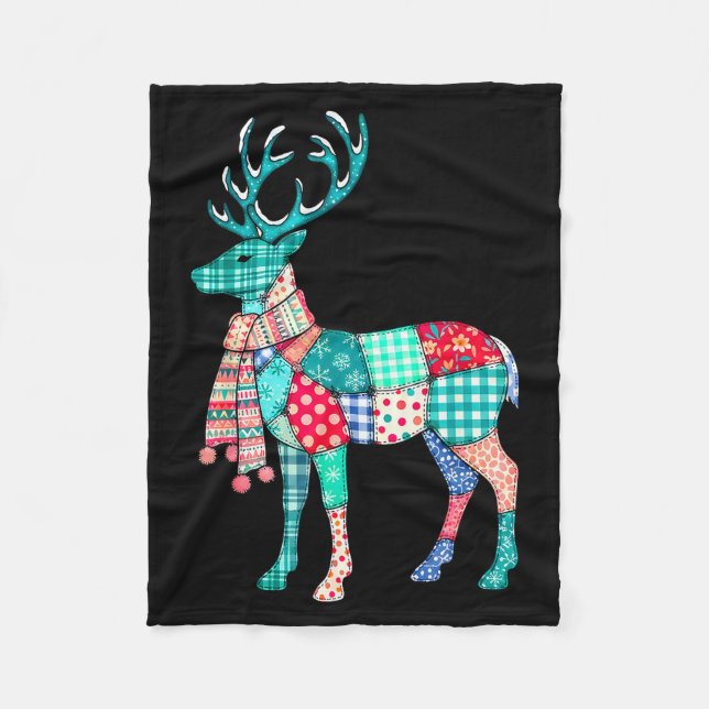 Christmas Reindeer Patchwork Reindeer Men Women Ki Fleecedecke (Vorderseite)