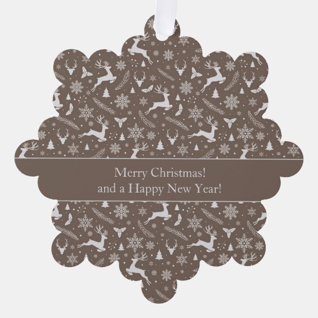 Christmas Reindeer Pattern Brown with Text Ornament Karte (Vorderseite)