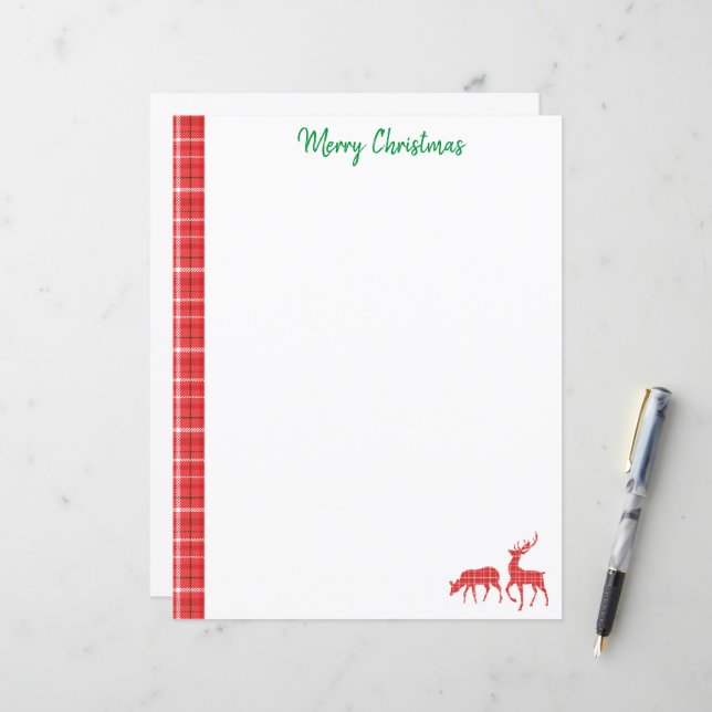 Christmas Reindeer Red Green Twill Kariertes Muste (Vorderseite/Rückseite Beispiel)