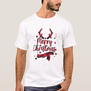 Christmas Reindeer Red Kariert Buffalo Family Chri T-Shirt