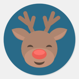 Christmas Reindeer Rudolf auf Blue Runder Aufkleber