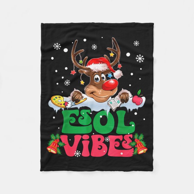 Christmas Reindeer Santa Esol Vibes Funny Teacher  Fleecedecke (Vorderseite)