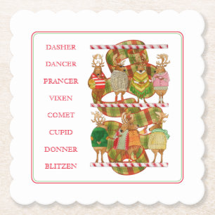 CHRISTMAS REINDEER Scalloped Square Paper Unterset Untersetzer