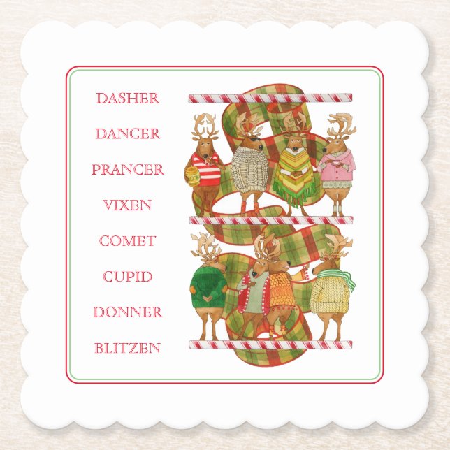 CHRISTMAS REINDEER Scalloped Square Paper Unterset Untersetzer (Vorderseite)
