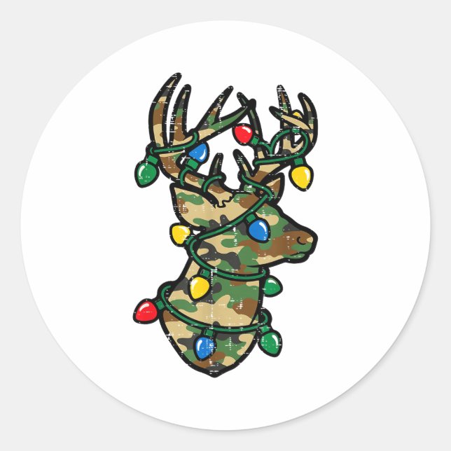 Christmas Reindeer Silhouette Camo Xmas Lights Men Runder Aufkleber (Vorderseite)