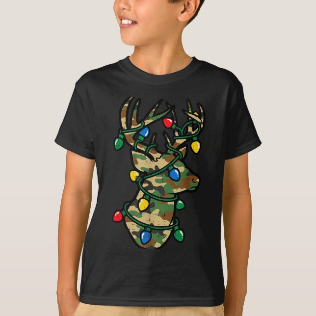 Christmas Reindeer Silhouette Camo Xmas Lights Men T-Shirt (Vorderseite)