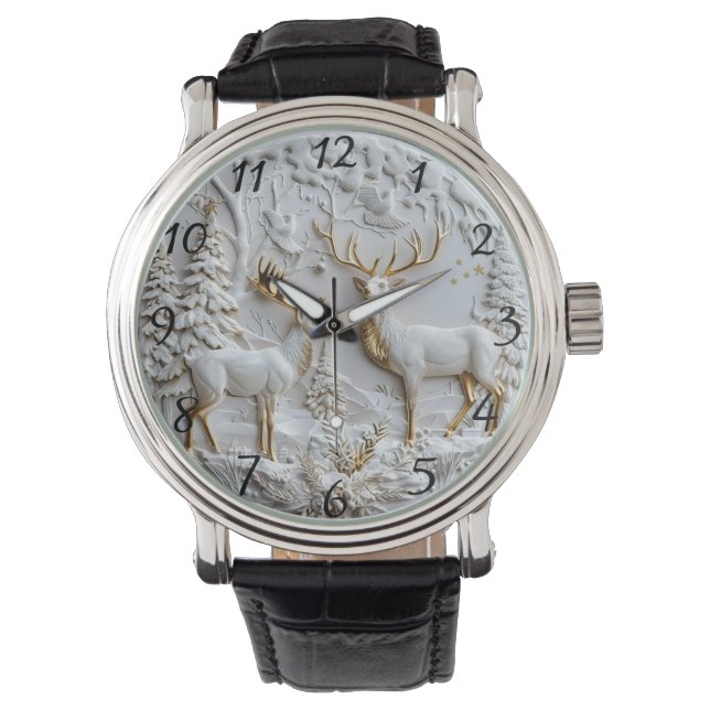 Christmas Reindeer Winter Magic Armbanduhr (Vorderseite)