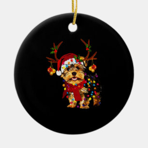 Christmas Reindeer Yorkie Keramik Ornament
