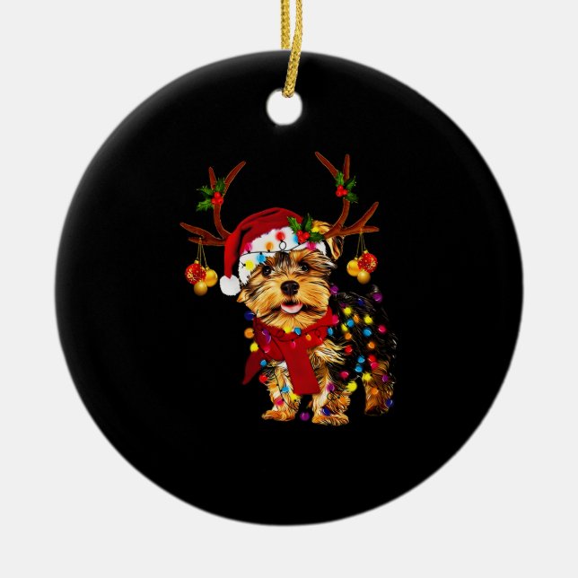 Christmas Reindeer Yorkie Keramik Ornament (Vorne)