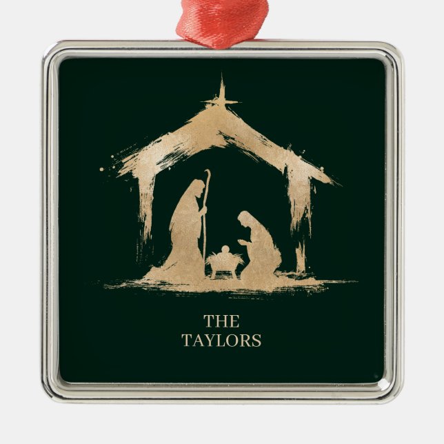 Christmas Religious Nativity Scene Family Photo Ornament Aus Metall (Vorne)