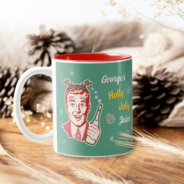 Christmas Retro 50er Holly Jolly Juice Funny Custo Zweifarbige Tasse (Von Creator hochgeladen)