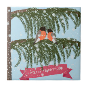 Christmas , Retro , Bullfinches Fliese