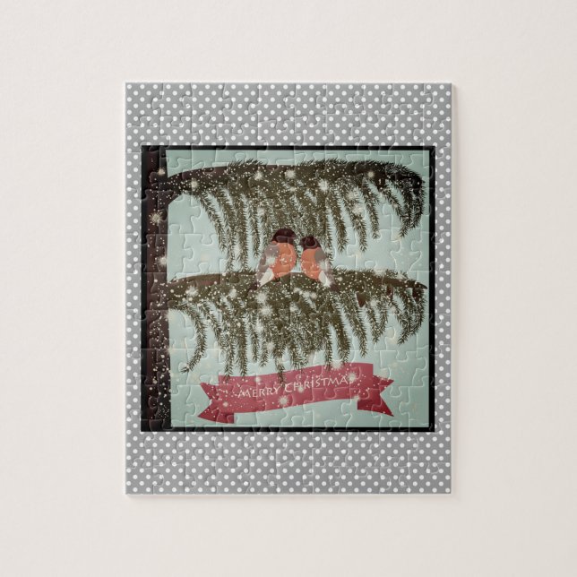Christmas , Retro , Bullfinches Puzzle (Vertikal)