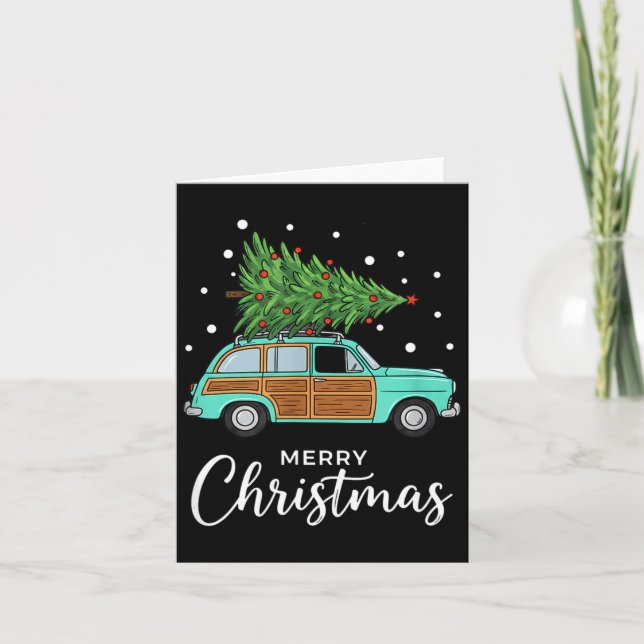 Christmas Retro Car With Christmas Tree - Merry Me Karte (Vorderseite)
