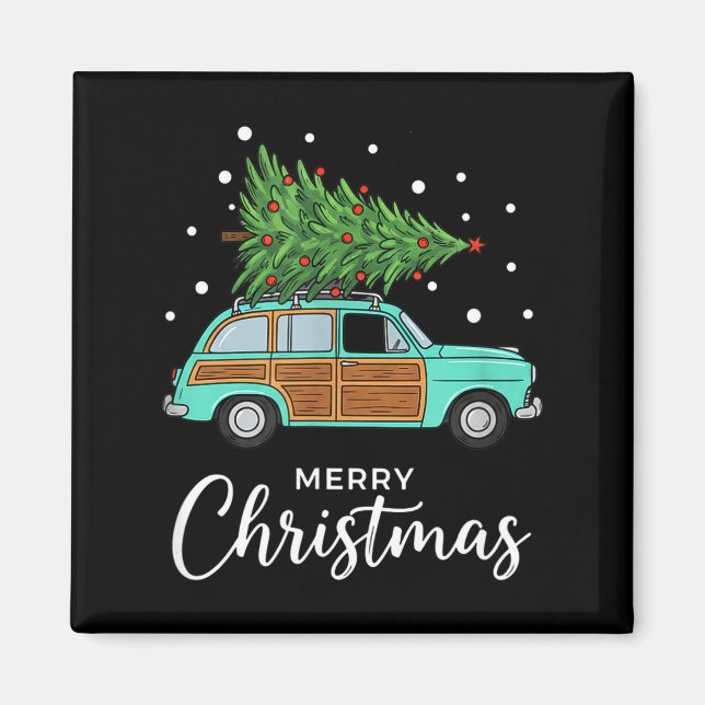 Christmas Retro Car With Christmas Tree - Merry Me Magnet (Vorne)
