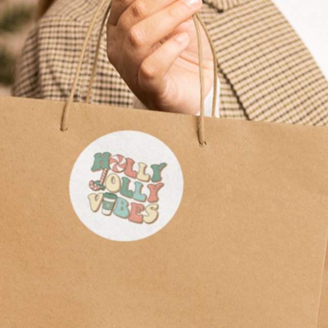 Christmas Retro Holly Jolly Vibes Runder Aufkleber (Von Creator hochgeladen)