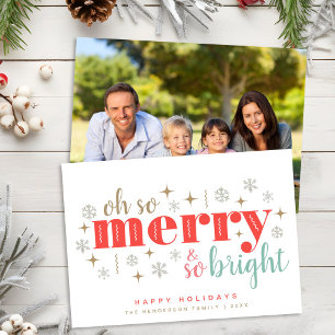 Christmas Retro Merry Bright Foto Feiertagskarte