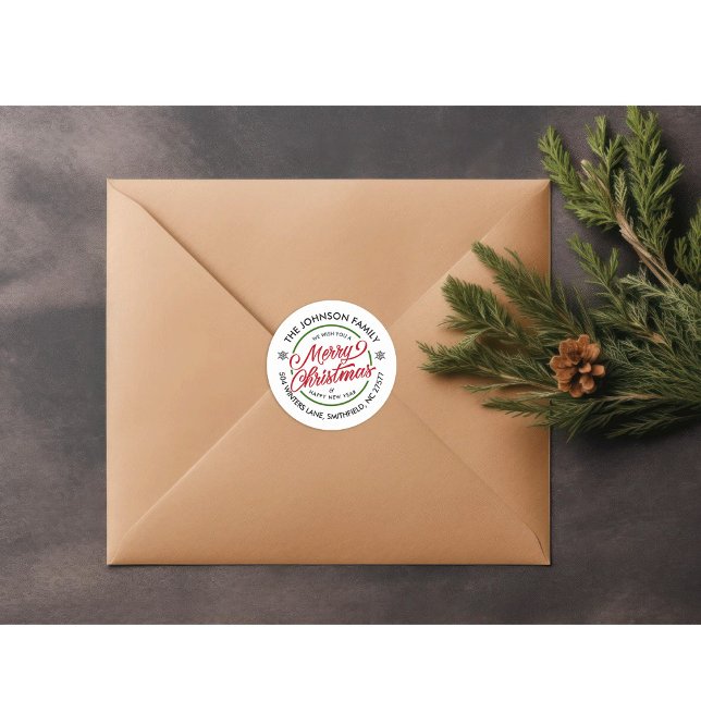 Christmas Return Address Classic Round Sticker (Von Creator hochgeladen)