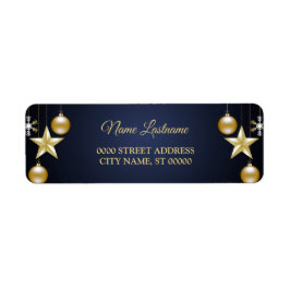 Christmas Return Address Golden Ornament Navy Blue