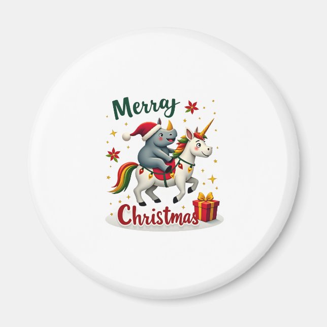 Christmas Rhino Merry Christmas Unicorn Rhino T-Sh Magnet (Vorne)