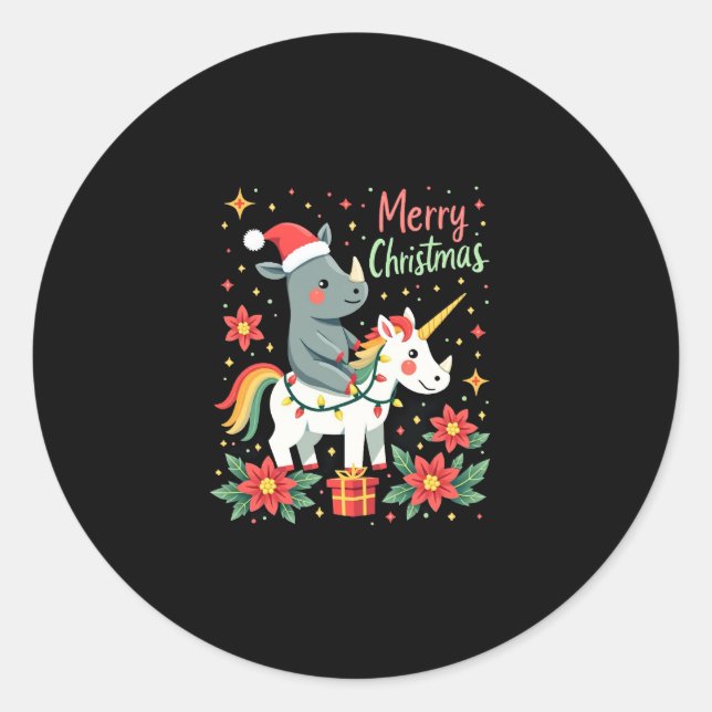 Christmas Rhino Merry Christmas Unicorn Rhino T-Sh Runder Aufkleber (Vorderseite)