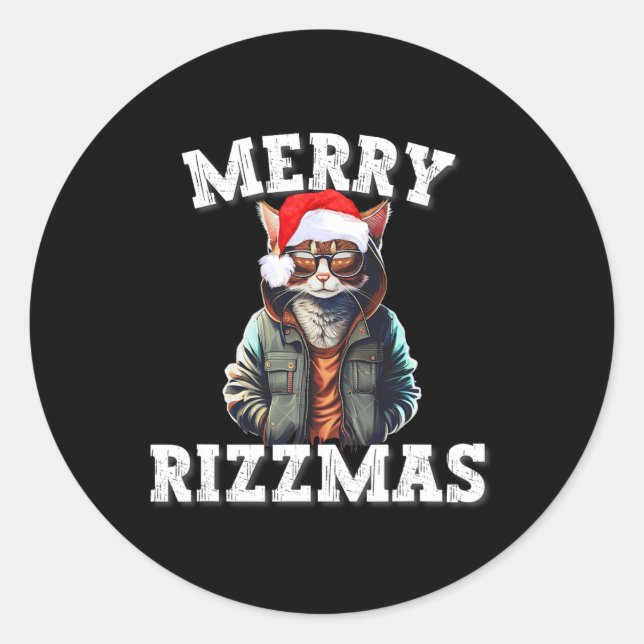 Christmas Rizzler Cat W Rizz Meme Rizzler mit Runder Aufkleber (Vorderseite)