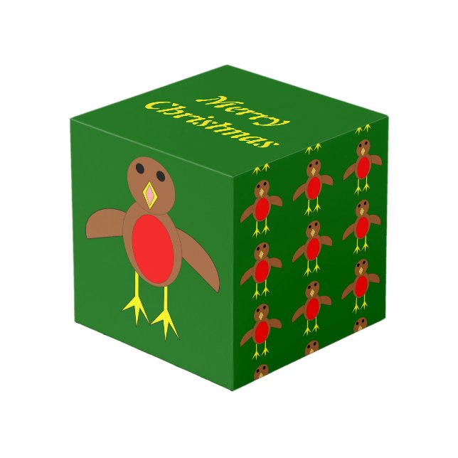 Christmas Robin Custom Foto Cube Würfel (Vorderseite Schrägansicht)