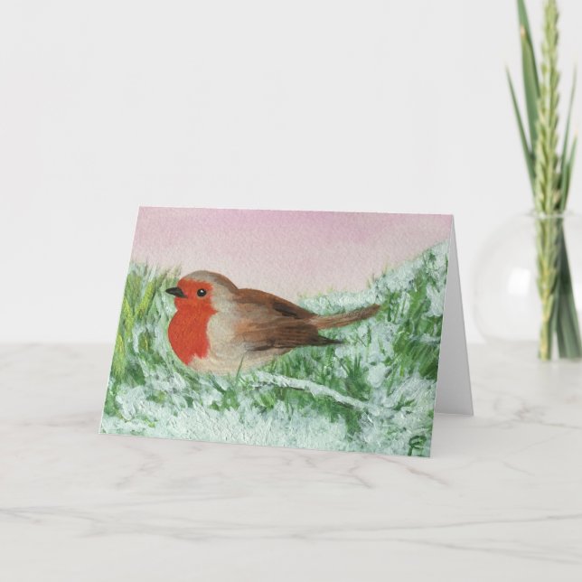 Christmas Robin Hand bemalt Feiertagskarte (Vorderseite)