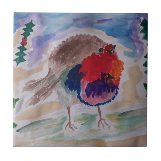 Christmas Robin Keramik Tile Fliese (Vorderseite)