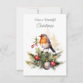 Christmas Robin Pine Baubles Karte