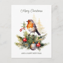 Christmas Robin Pine Baubles Postkarte