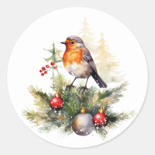 Christmas Robin Pine Baubles Runder Aufkleber