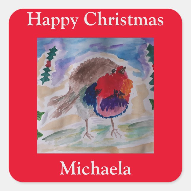 Christmas Robin Quadratischer Aufkleber (Vorderseite)