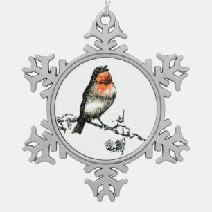Christmas Robin Schneeflocken Zinn-Ornament
