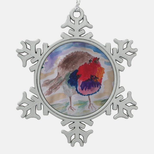 Christmas Robin Schneeflocken Zinn-Ornament (Vorderseite)