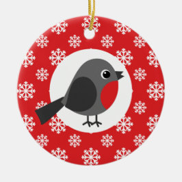 Christmas Robin Snowflakes Red Keramik Ornament