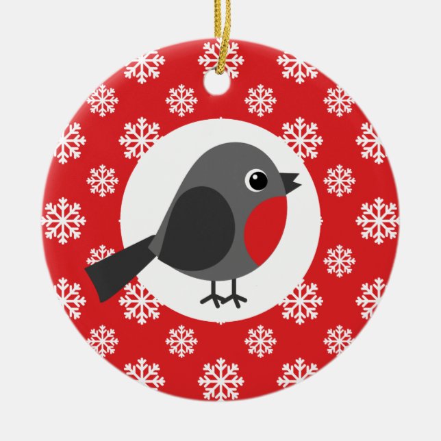 Christmas Robin Snowflakes Red Keramik Ornament (Vorne)