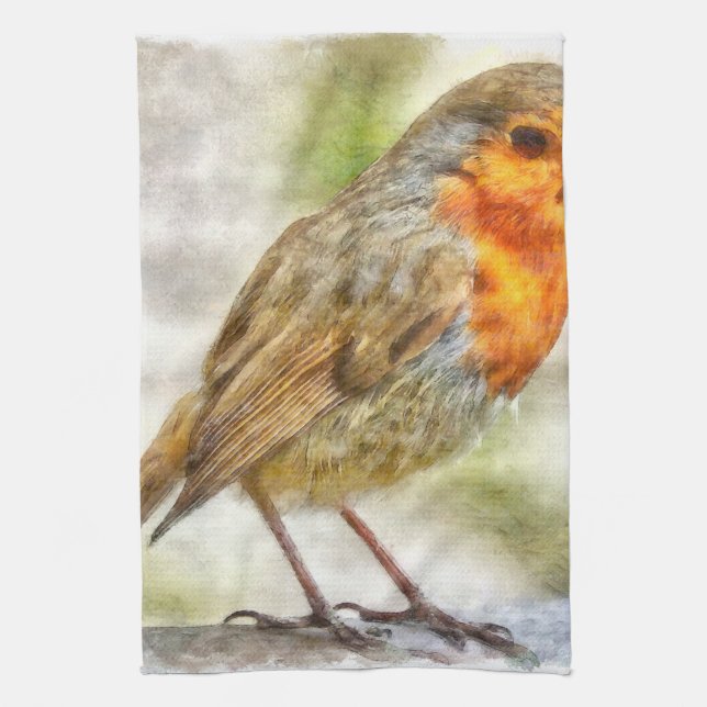Christmas Robin Winter Watercolor Geschirrtuch (Vertikal)