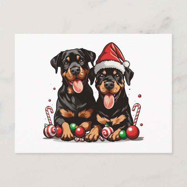 Christmas Rottweiler Dog Santa Feiertagspostkarte (Vorderseite)