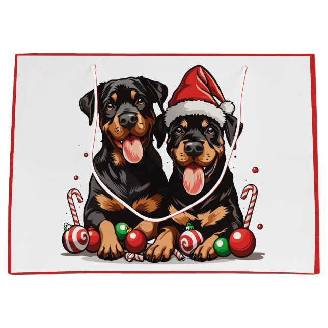 Christmas Rottweiler Dog Santa Große Geschenktüte (Vorderseite)