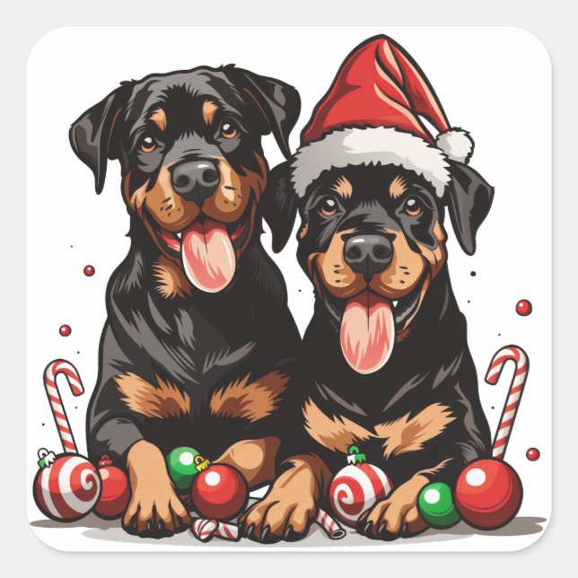 Christmas Rottweiler Dog Santa Quadratischer Aufkleber (Vorderseite)