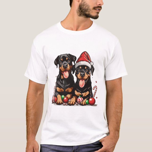 Christmas Rottweiler Dog Santa T-Shirt (Vorderseite)